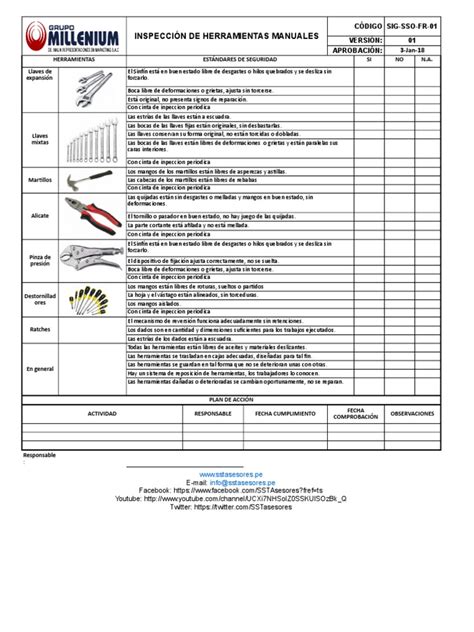 Check List de Herramientas Manuales | Herramientas | Industrias