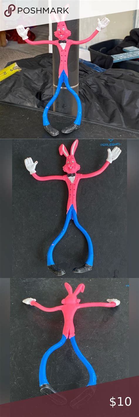 Vintage 9” Russ Bendable Bunny Bendy Figure Blue Pink Rubber Poseable