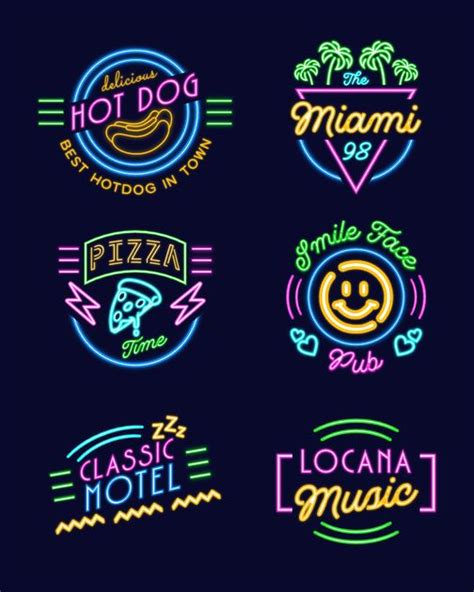 6 Neon Sign Logo Collection Logo Design Template — Customize it in Kittl