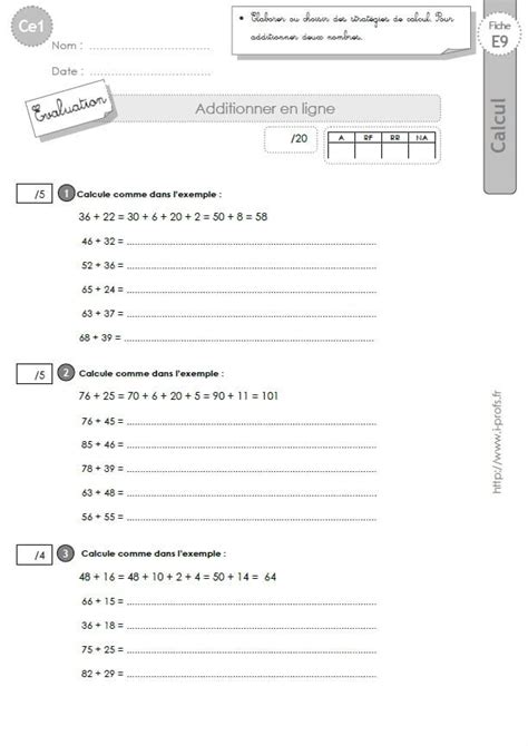 Ce Cycle Evaluations Corrigees Additionner Nombres En Ligne En