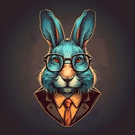 Retrato de conejo hipster ilustración de arte divertido lindo Foto