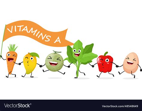 Cartoon Funny Vegetables Vitamins A Set Of Cute Vector Image