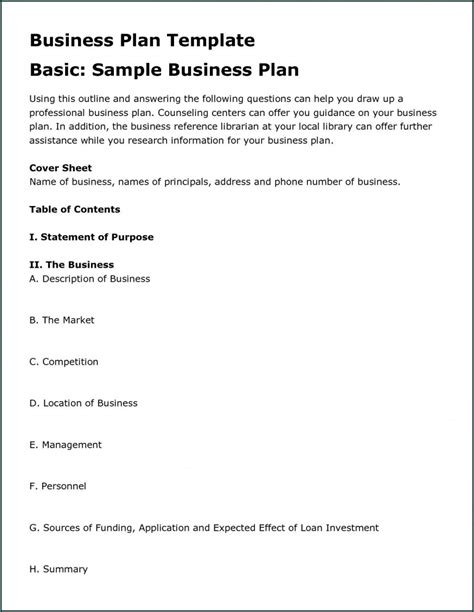 》Free Printable Simple Business Plan Template