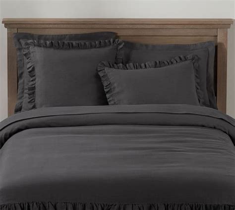 Belgian Flax Linen Ruffle Duvet Cover And Sham Ebony Pottery Barn