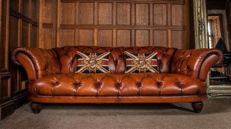 F Pair Of Large Tetrad Oskar Tan Brown Leather Chesterfield