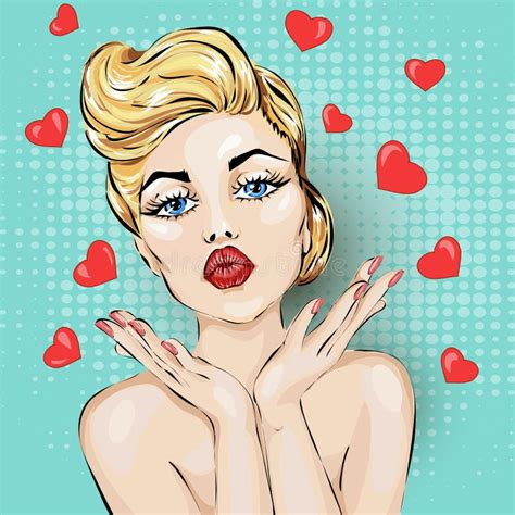 Pop Art Woman Hold Red Heart Comic Woman Pop Art Love Valentines