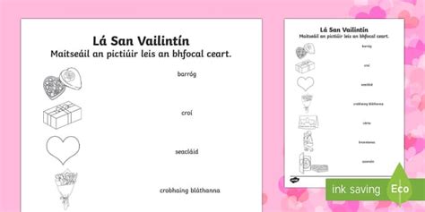 Valentines Day Matching Worksheet Worksheet Gaeilge