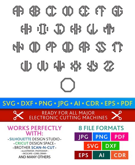 Octagon Outline Letters Monogram Font Svg Cut Files Cricut Etsy