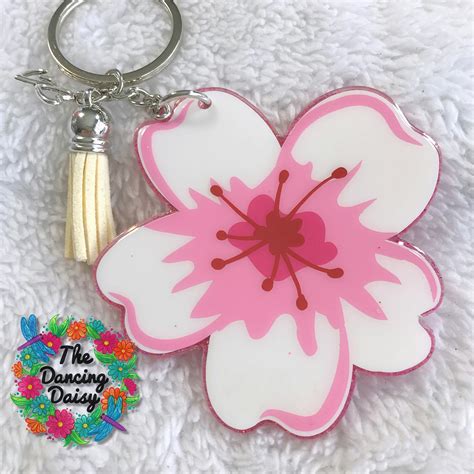 Cherry Blossom Flower Acrylic Key Chain Blank Moxie Vinyls