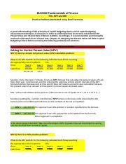 Copy Of Week 5 TMV NPV And IRR Su12 Xlsx BUS3062 Fundamentals Of