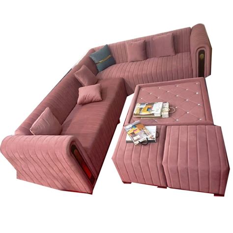 Velvet Peach L Shape Seater Sofa Set With Lounger At Rs In New