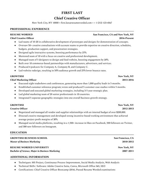 Chief Creative Officer Resume Examples For 2025 Resume Worded