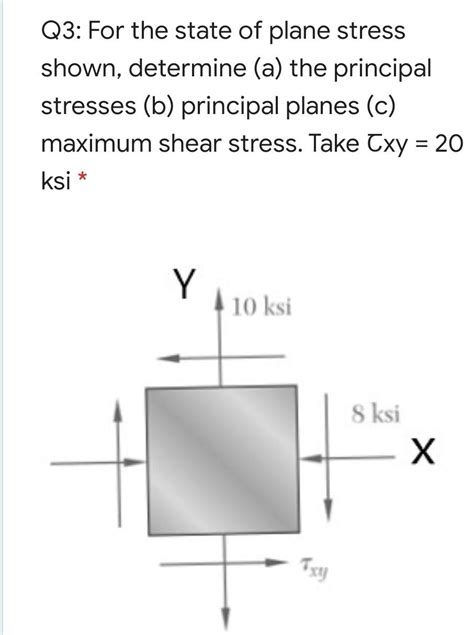 Solved Q For The State Of Plane Stress Shown Determine Chegg