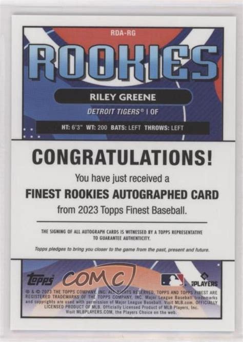 Topps Finest Rookies Design Variation Riley Greene Rda Rg Rookie