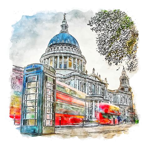 St Paul S Cathedral London Watercolor Sketch Hand Drawn Illustration