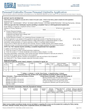 Fillable Online Personal Excess Umbrella Collateraltemplate The Iii