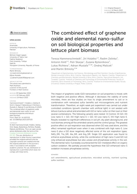 PDF The Combined Effect Of Graphene Oxide And Elemental Nano Sulfur