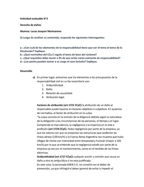 Actividad evaluable N2 DERECHO DE DAÑOS Actividad evaluable N