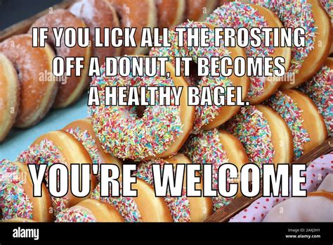 Funny meme for social media sharing. Healthy food and donuts meme Stock ...