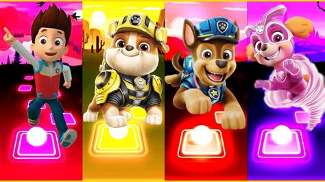 Paw Patrol Ryder 🆚 Rubble 🆚 Chase 🆚 Skye 🎶 Tiles Hop Edm Rush Paw