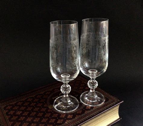 Vintage Bohemia Crystal Cascade Bell Etched Crystal Wine Glasses Import Associates Cascade