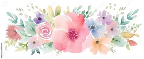 Watercolor pastel flower decorative frame border, cut out. Copy space ...