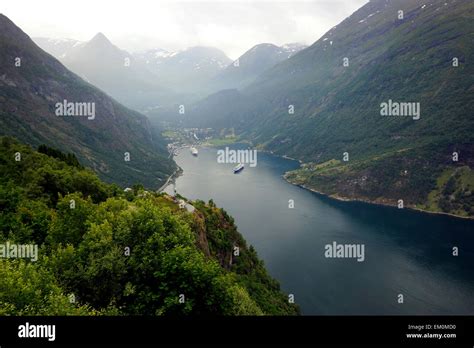 Panoramic View Of Geirangerfjorden From Eagles Road Viewing Platform