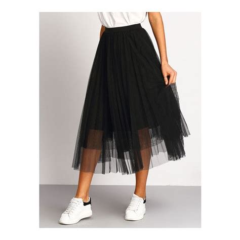 Shein Sheinside Black Mesh Pleated Elastic Waist Skirt Tulle Skirts