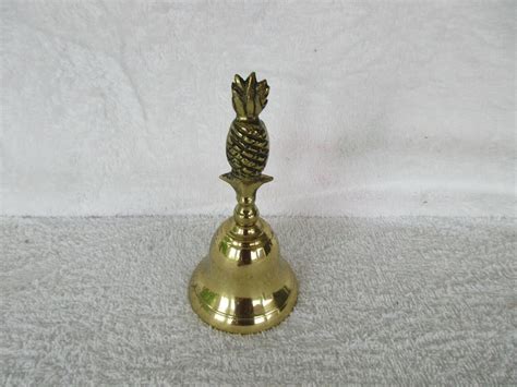 Vintage Solid Brass 5 Bell W Figural Pineapple Shape Handle Engraved