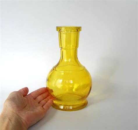 Vintage Yellow Glass Vase Small Hand Blown Glass Vase Yellow Etsy