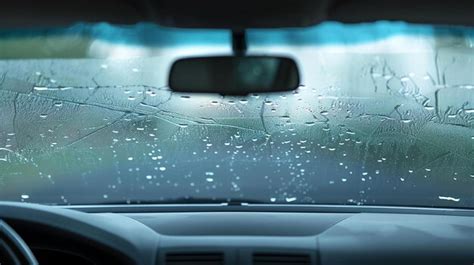 Premium Photo A Cars Windshield Covered In Raindrops The View From