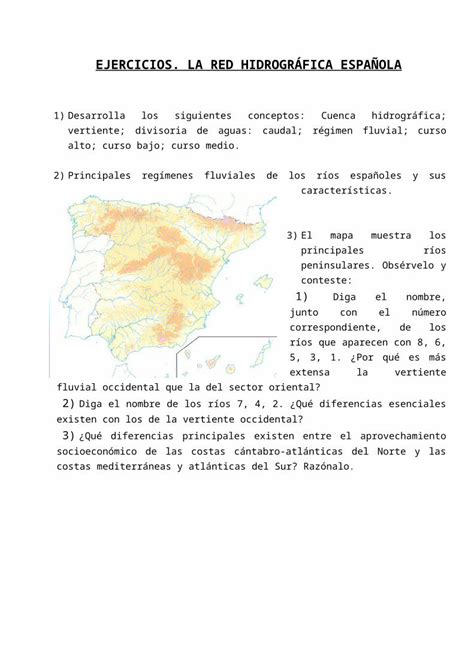 Docx Web Viewejercicios La Red Hidrogr Fica Espa Ola Desarrolla