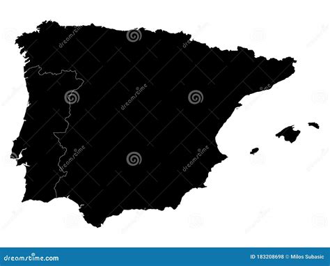 Mappa Nera Dei Paesi Della Penisola Iberica Su Fondo Bianco