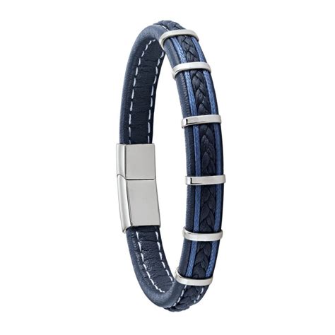 Bracelet Homme Acier Et Cuir Bleu Jourdan Katior