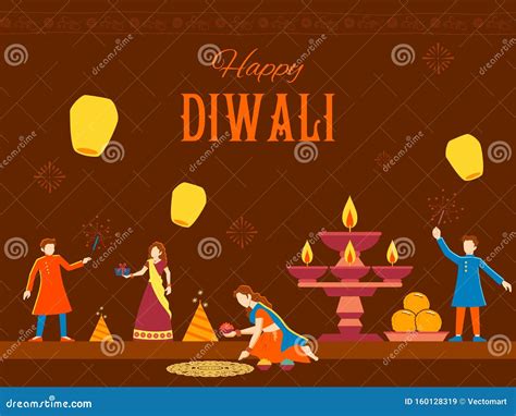 Happy Diwali Hindu Holiday Background For Light Festival Of India Stock