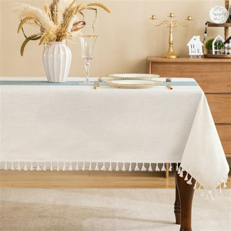 Hblife Burlap Tablecloth With Tassel Cotton Linen 4 6 Seats 55x70