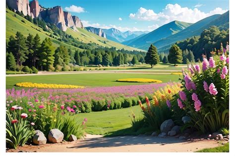 Premium AI Image | Custom any size 3d wallpaper flower field landscape ...