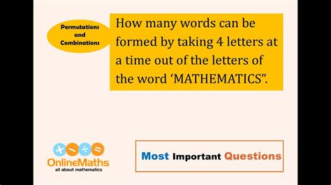 XI Permutations And Combinations How Many Words Can Be Formed By Taking