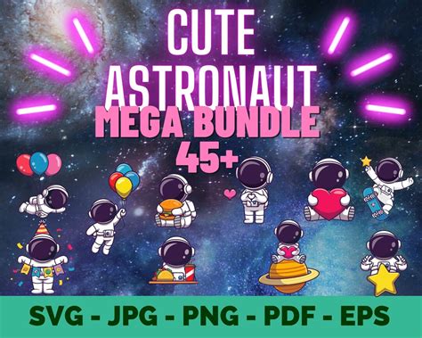 Cute Astronaut Bundle Clipart Mega Bundle Cartoon Astronaut Etsy