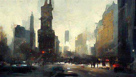 Premium AI Image | Chicago city street Chicago art painting illustration