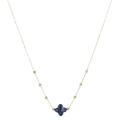 Collier ZAG BIJOUX Collier Zag acier doré trèfle bleu lapis lazuli