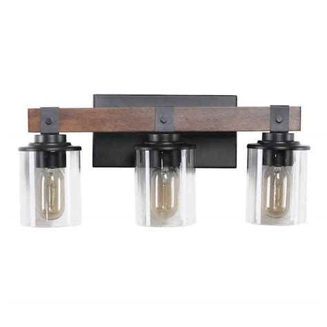 Amucolo 18.5 in. 3-Light Walnut Black Farmhouse Vanity Light Fixture ...