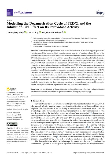 Pdf Modelling The Decamerisation Cycle Of Prdx And The Inhibition