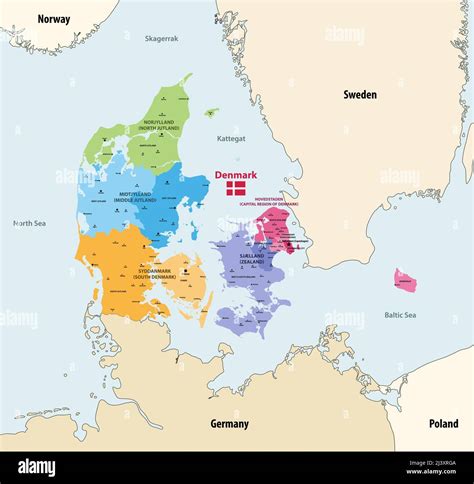 Mapa Vectorial De Las Regiones De Dinamarca Con Las Principales