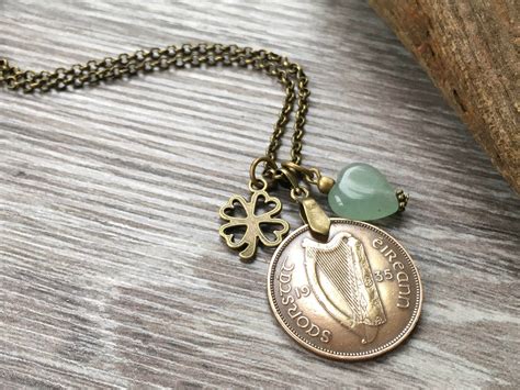 Or Irish Coin Necklace Shamrock Charm Long Pendant Th Or