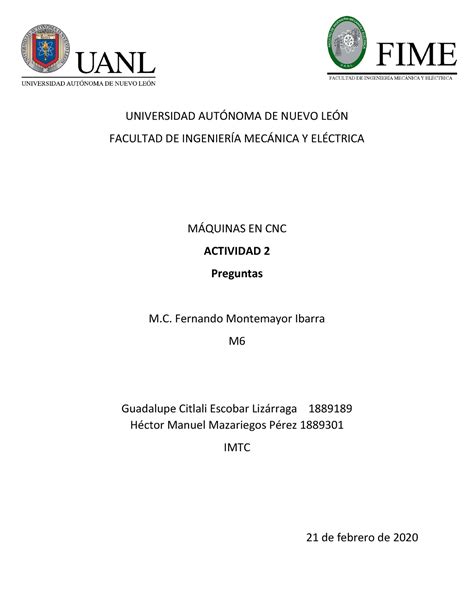 Actividad Cuestionario Universidad Autnoma De Nuevo Len Facultad