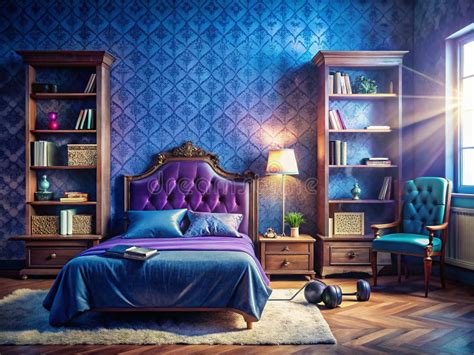 Stylish Teen Retreat Royal Blue Walls Purple Velvet Headboard Vintage