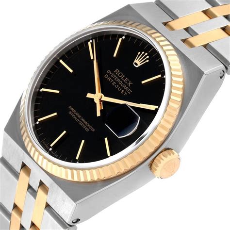 Rolex Oysterquartz Datejust Steel Yellow Gold Black Dial Watch 17013