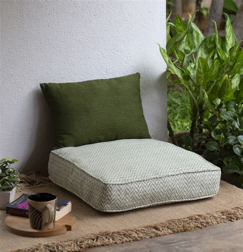 Handwoven chevron cotton floor cushion green – Thoppia