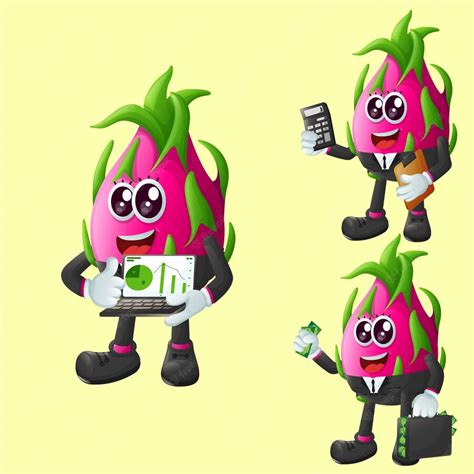 Premium Vector Cute Dragon Fruit Characters In Finance